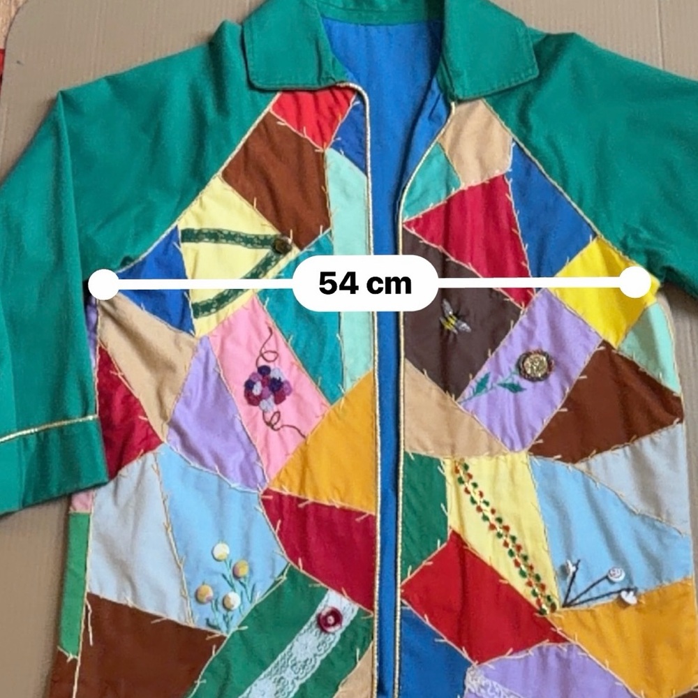 Vintage. One of a kind. Patchwork Green Women's Jacket - Multicolor Accent - Picture 12 of 16
